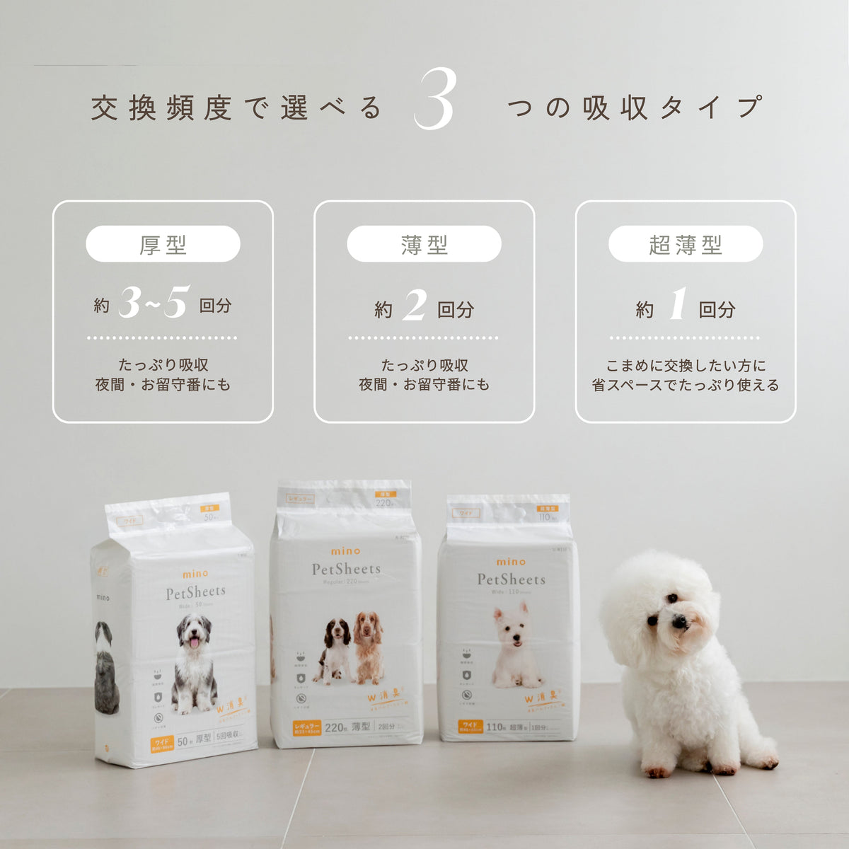 mino 薄型ペットシーツ 犬用トイレシートW消臭 モレガード 2回使い切り 無香料 JPPMA認証（副本） mino Online Store