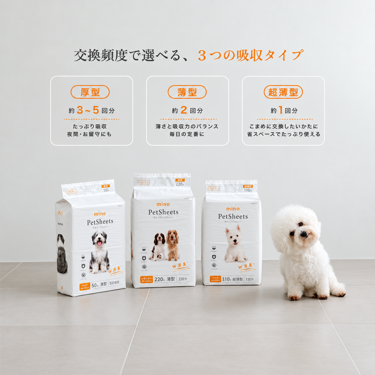 mino ペットシーツ 犬用トイレシートW消臭 モレガード 1回使い切り 無香料 JPPMA認証 mino Online Store