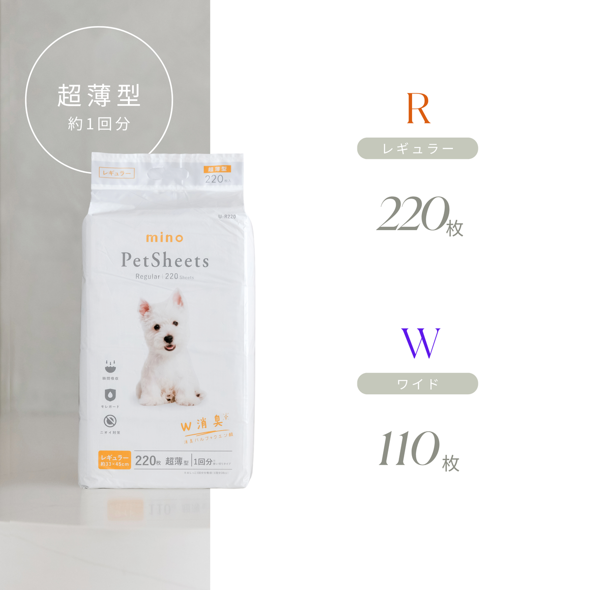 mino 超薄型ペットシーツ 犬用トイレシートW消臭 モレガード 1回使い切り 無香料 JPPMA認証 mino Online Store